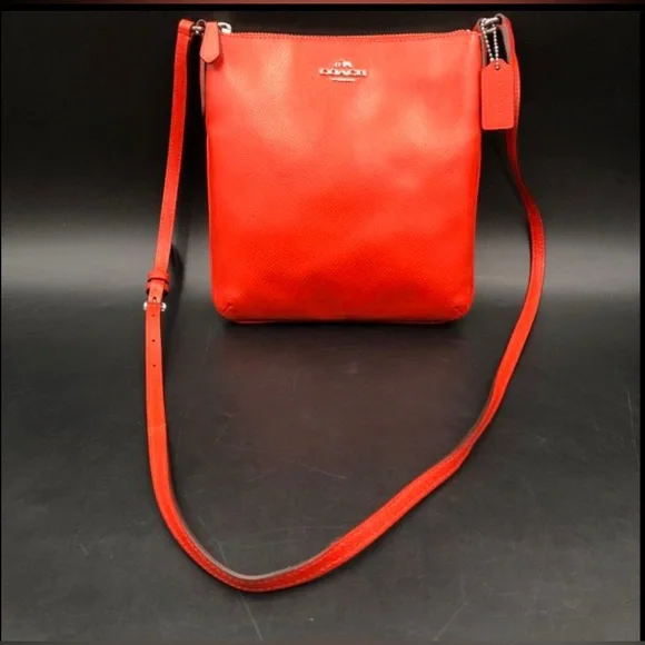 Coach Scarlet Red Leather Crossbody Bag with Silver-Tone Detail F36063 (+COA) - Picture 1 of 10